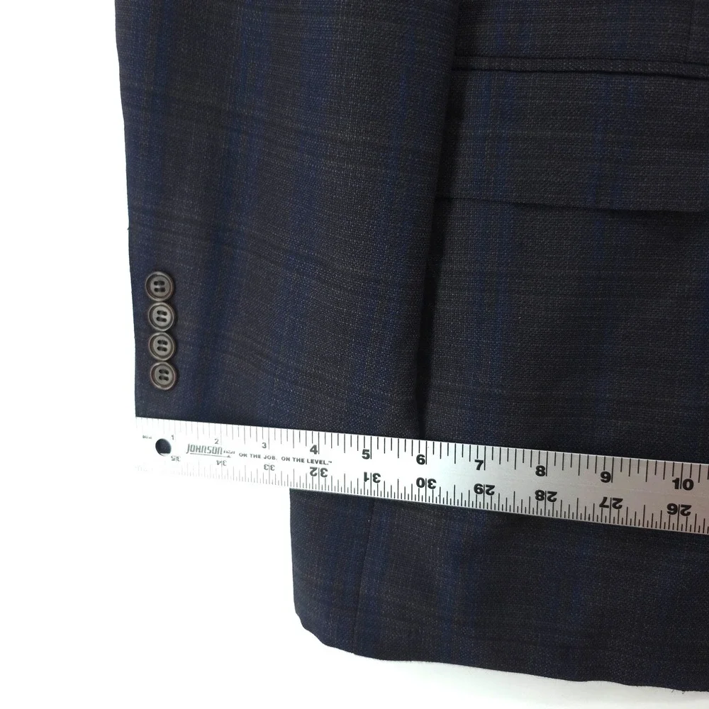 Canali 1934 Mens Wool Sport Coat Blazer 44R IT54 Charcoal Blue Windowpane Italy